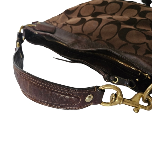 Coach 12674 Zoe Signature Logo Hobo Bag Brown Jaquard Shoulder Purse Large - Picture 8 of 14